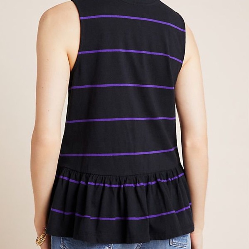 NWT ANTHROPOLOGIE • Hildi Peplum Striped Black Top - Picture 2 of 4